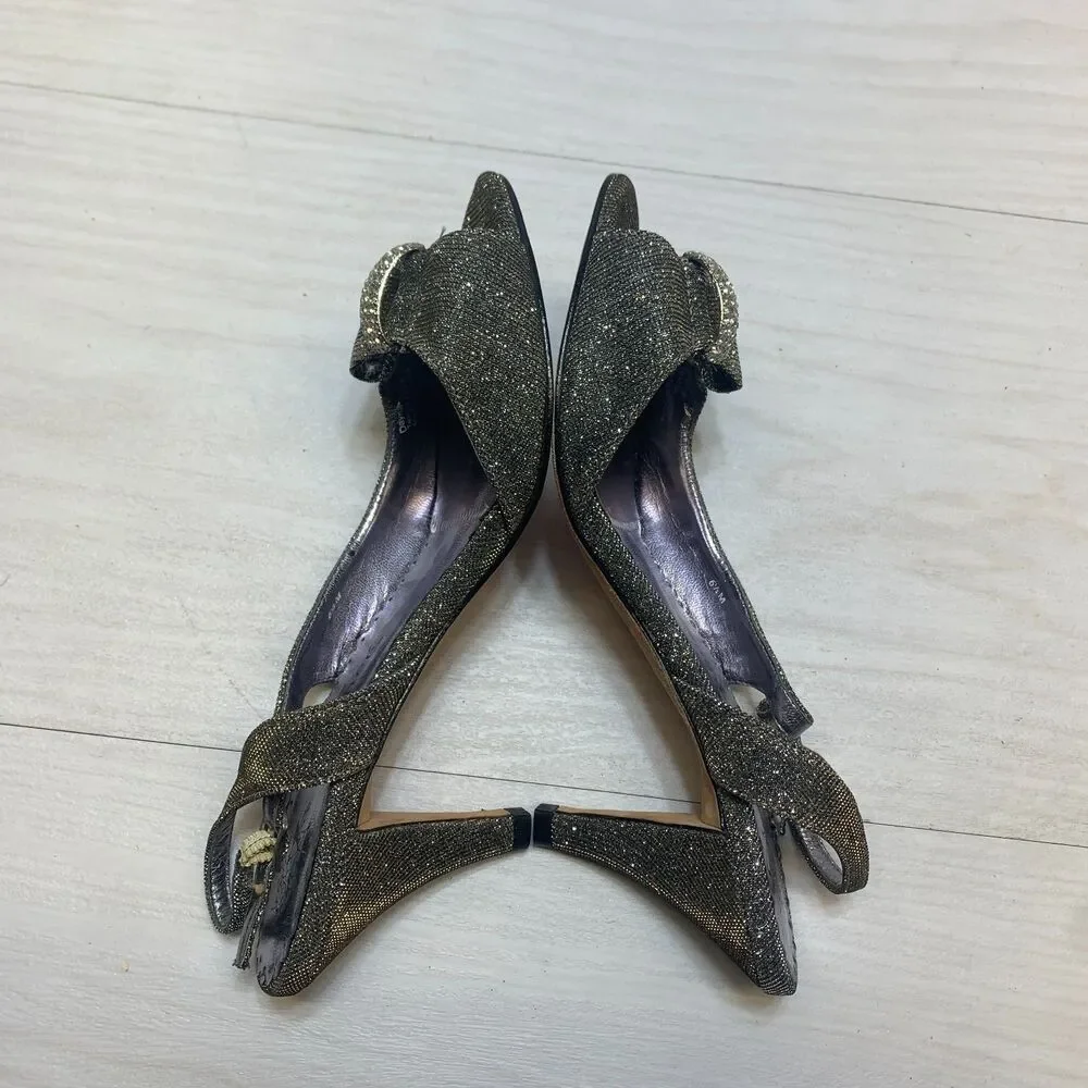 J.‎ Renee Dayna Slingback Pumps Womens Size 6.5M Metallic Silver Glitter Heel